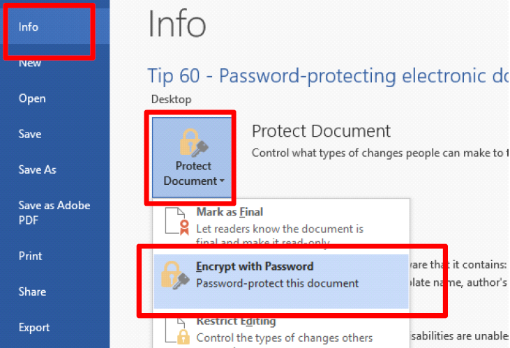 Password protecting electronic documents source image 2