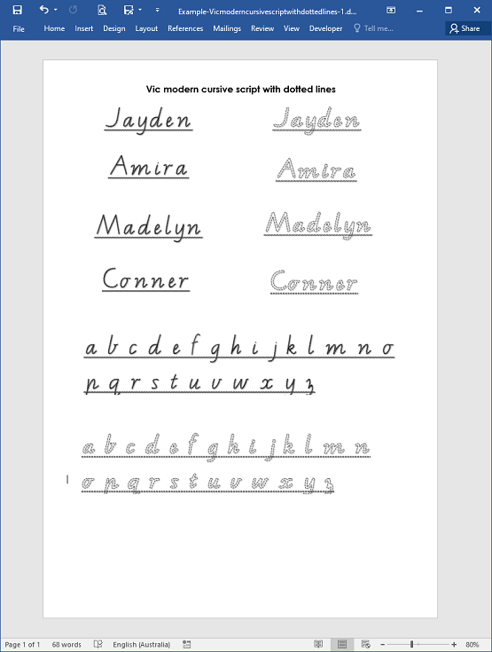 Create Vic modern cursive script with dotted lines source image 1